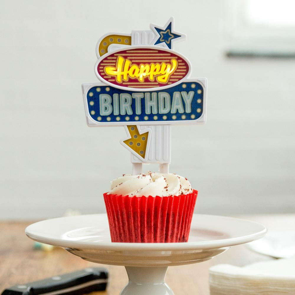 HAPPY BIRTHDAY FLASHING CAKE TOPPER-SUCK UK-Kitson LA