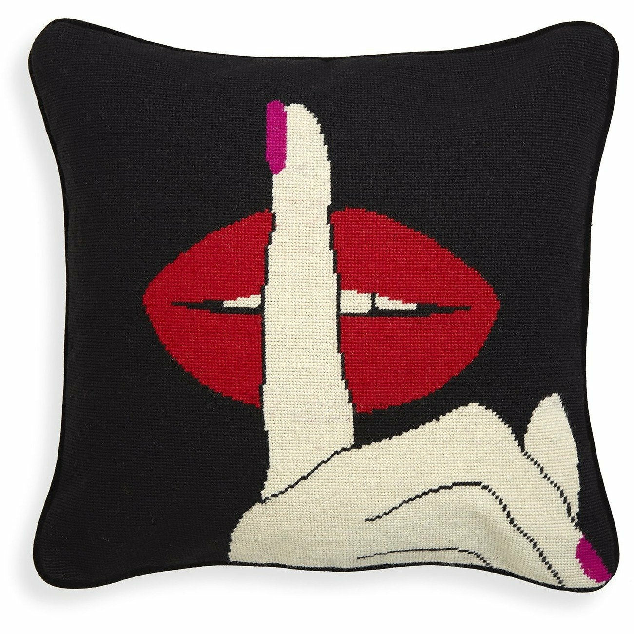 LIPS HUSH NEEDLEPOINT PILLOW-JONATHAN ADLER-Kitson LA